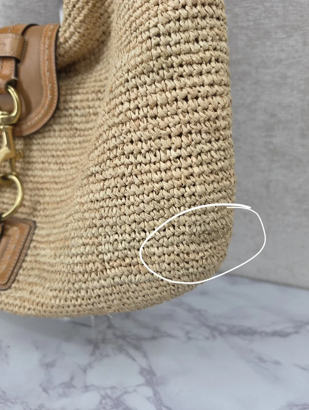 Coach Bleecker Millie Straw Raffia Leather Hobo Bag Summer Coastal Preppy
